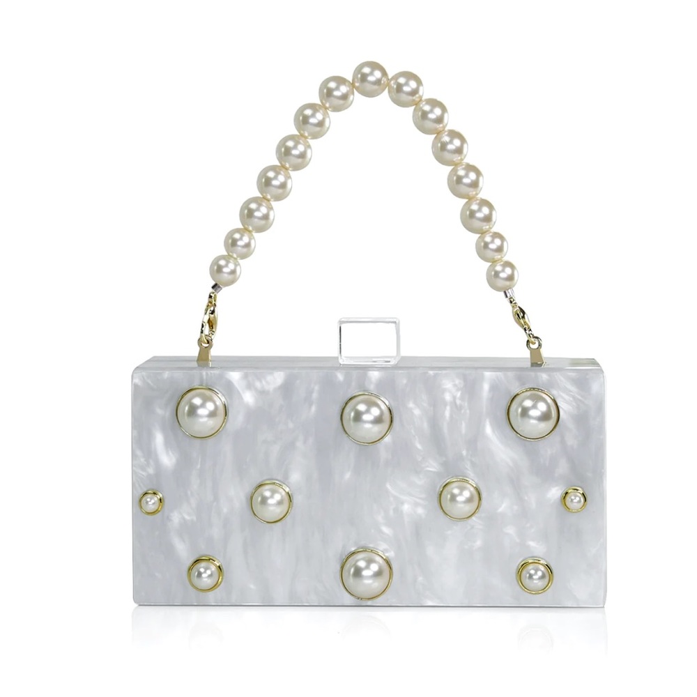 MB White  bag with Pearl Embellishments —NWT